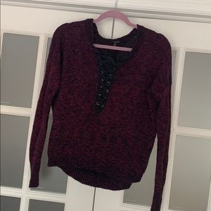 Maroon lace up sweater